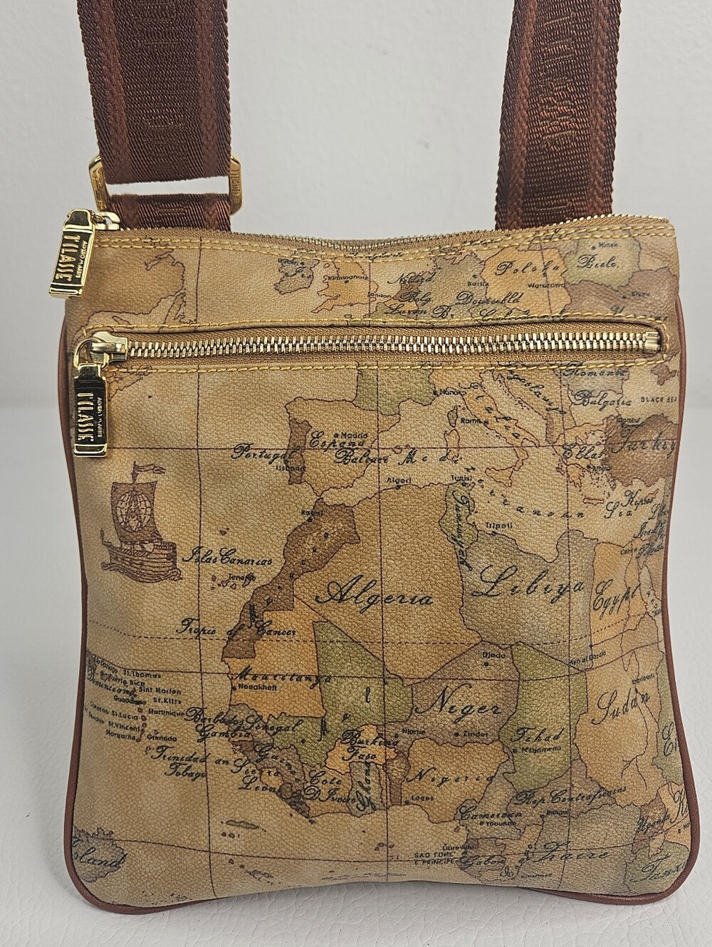 Authentic Alviero Martini 1ª Classe Geo Map Crossbody Bag Adjustable Strap